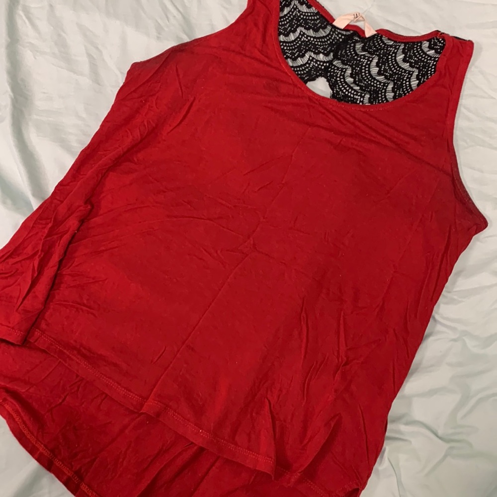 Red and black lace tank